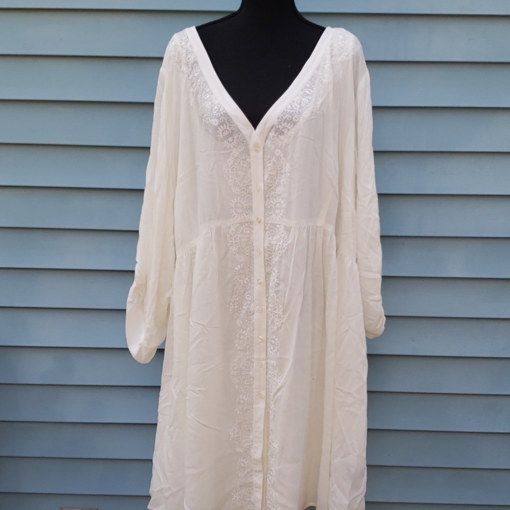 Embroidered gauze shirt dress
